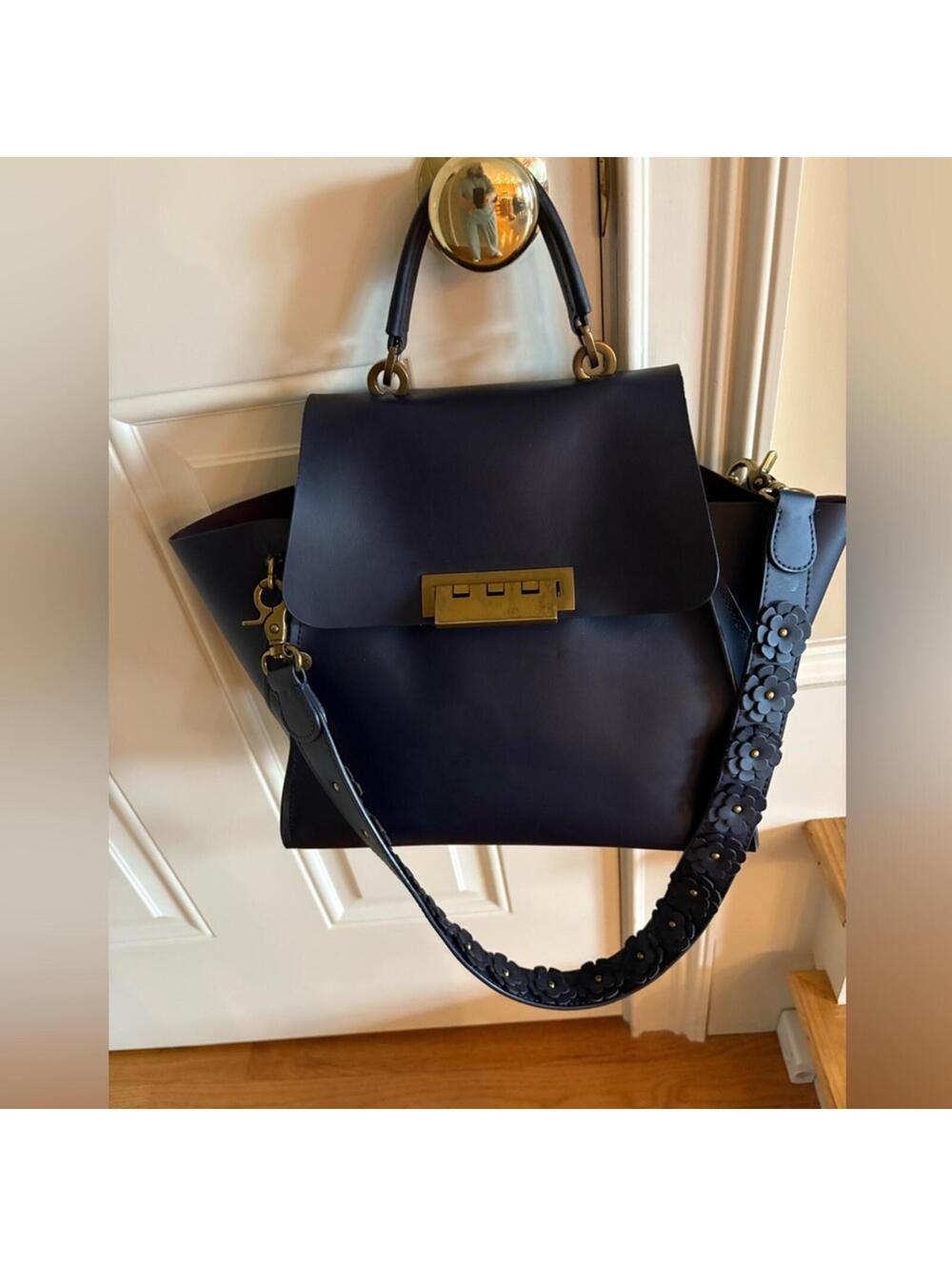 Zac Posen Dark Navy Handbag Preloved. Shoulder strap w/leather flower appliqués